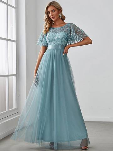 Sequin Print Floor-length Evening Dresses with Cap Sleeve Bridesmaid Dresses Luxurious Weddings