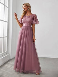 Sequin Print Floor-length Evening Dresses with Cap Sleeve Bridesmaid Dresses Luxurious Weddings
