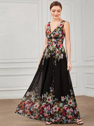 Double V-Neck Elegant Maxi Long Evening Dresses Evening Dress Luxurious Weddings