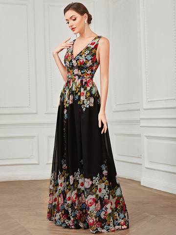 Double V-Neck Elegant Maxi Long Evening Dresses Evening Dress Luxurious Weddings