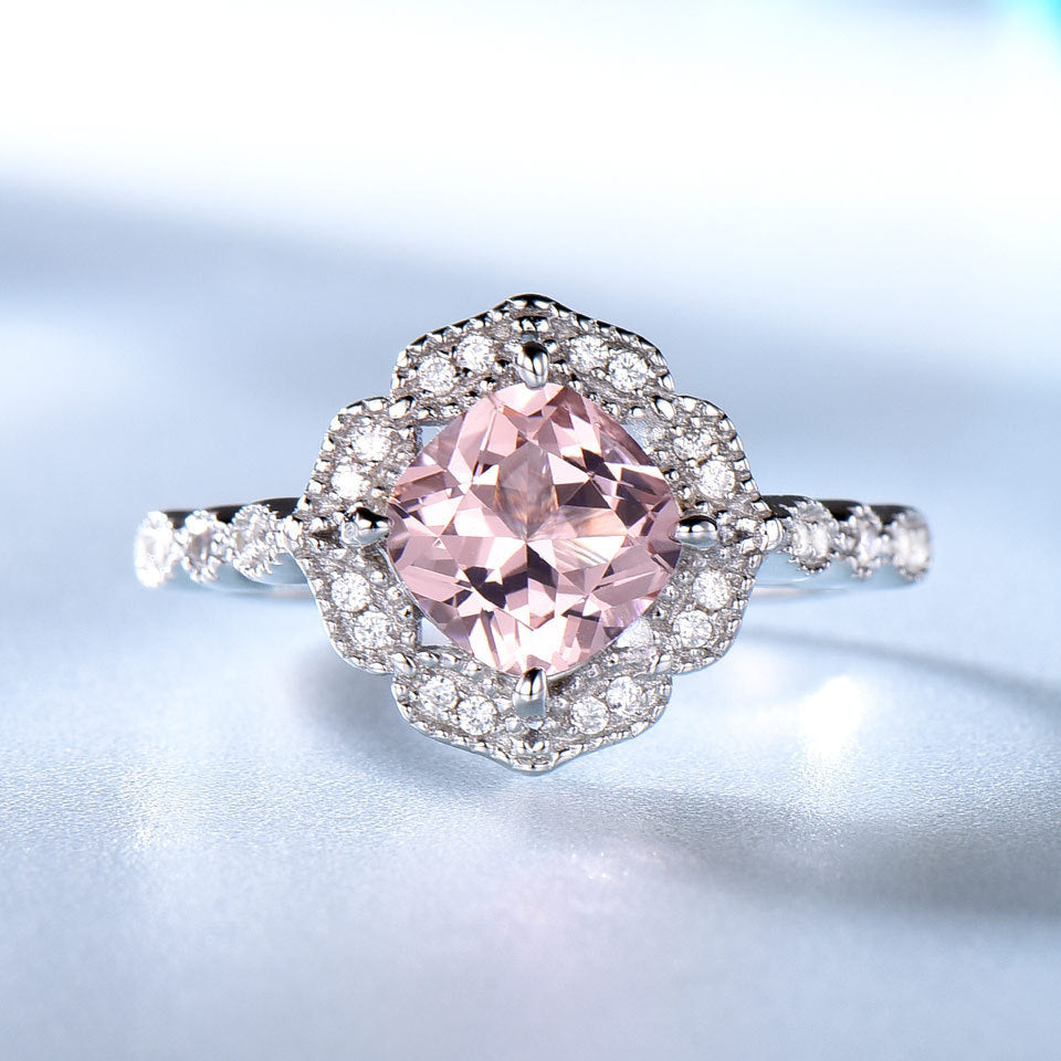 Valentine's Day Luxury Morganite Sterling Silver Ring Ring Luxurious Weddings