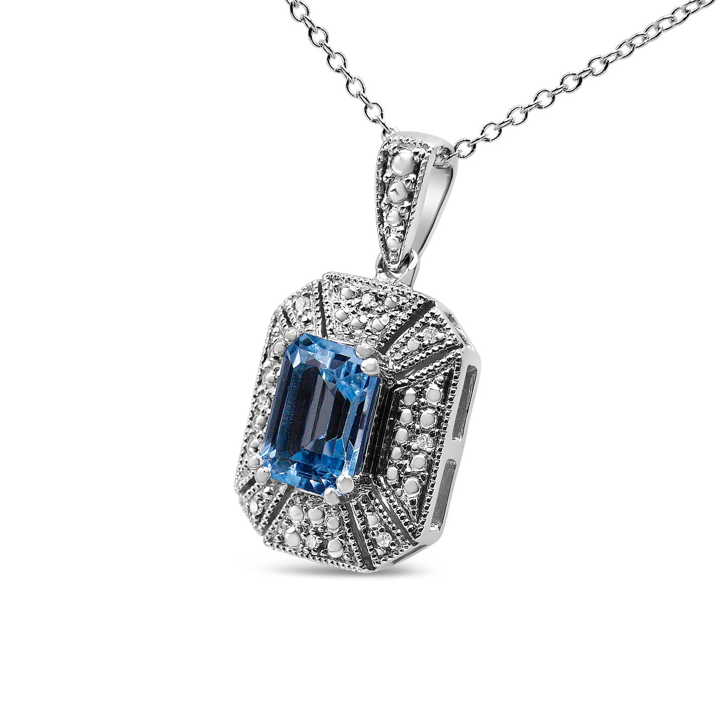 .925 Sterling Silver Topaz & Diamond Accent Pendant Necklace Jewellery Luxurious Weddings