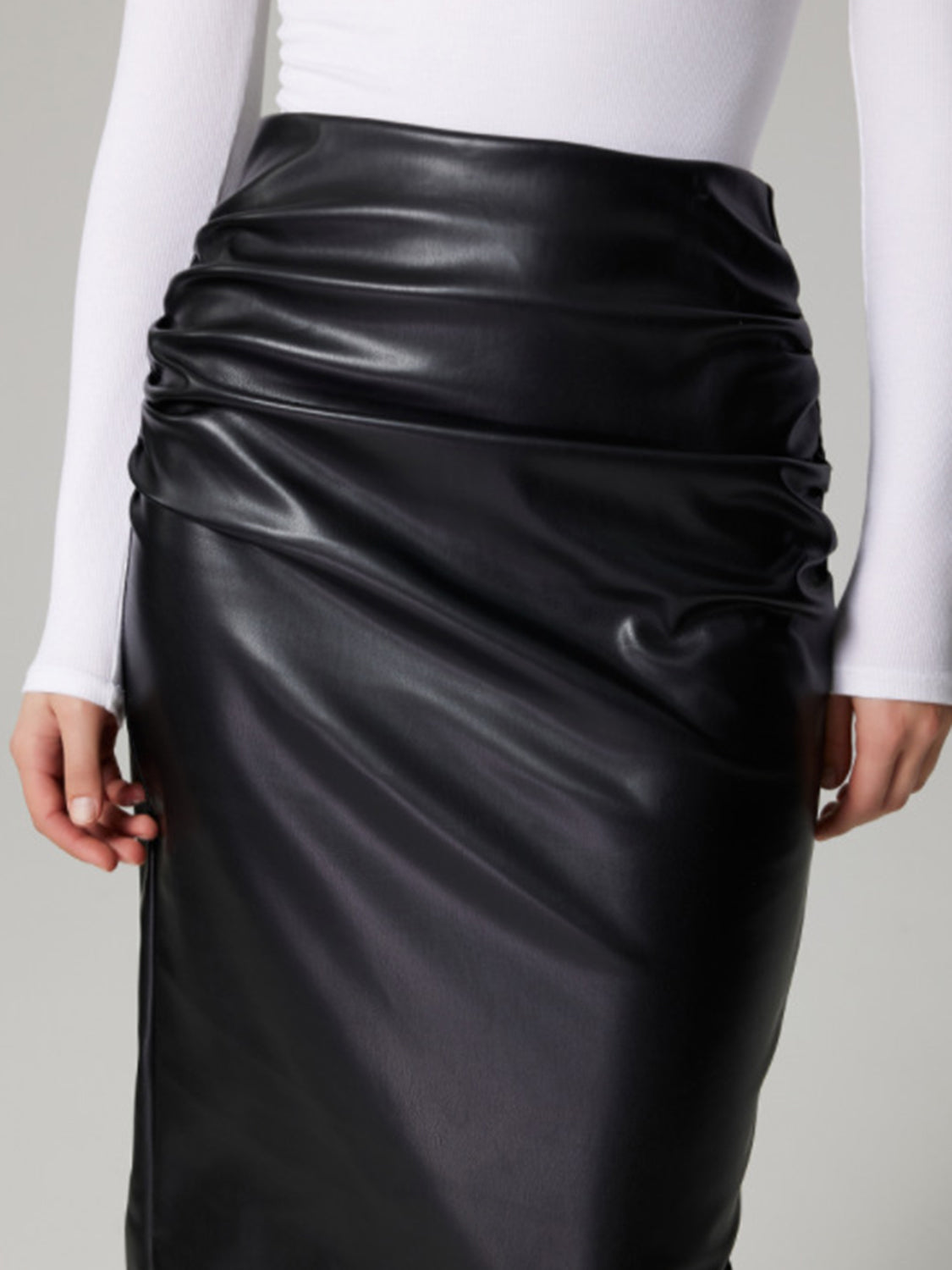 Slit Back Ruched Midi Skirt Skirt Luxurious Weddings