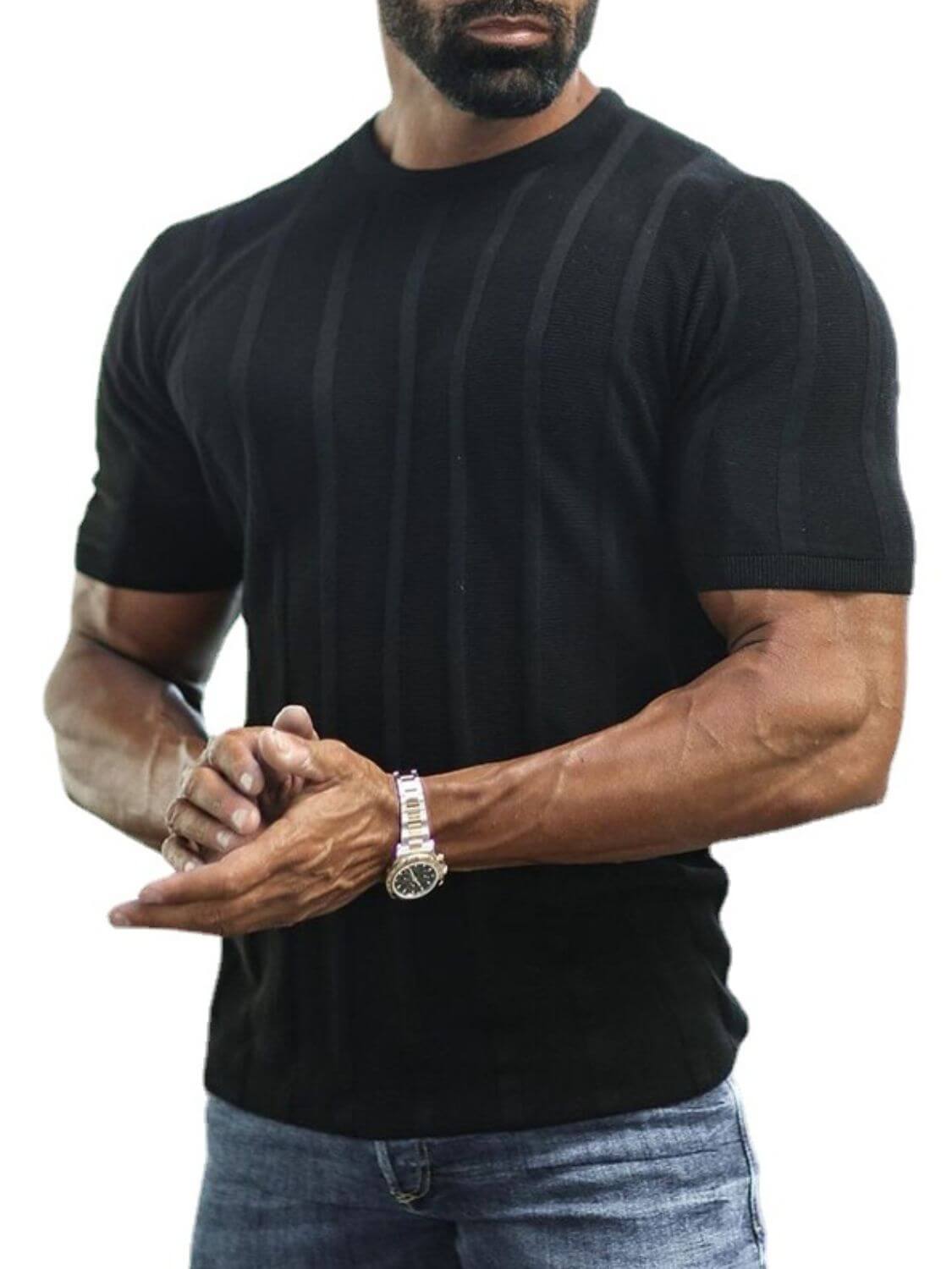 Men's Plus Size Striped Round Neck Short Sleeve T-Shirt mens tshirts Luxurious Weddings
