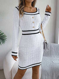 Contrast Trim Long Sleeve Sweater Dress Cardigan Luxurious Weddings