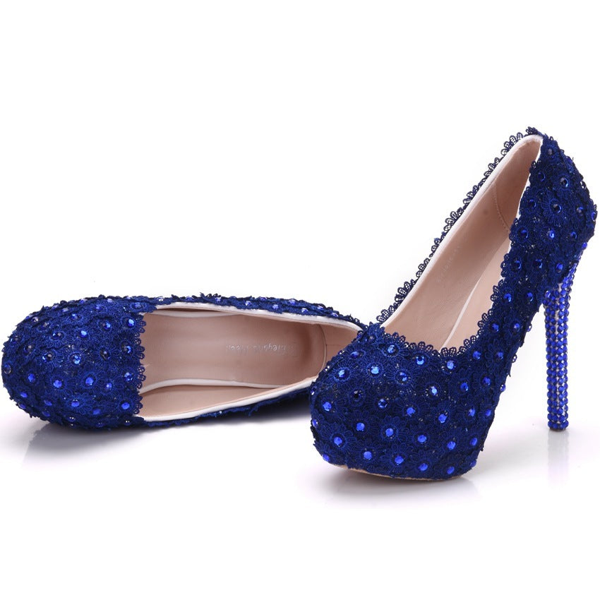 Lace Rhinestone Blue Lace Shoes rhinestone heels Luxurious Weddings