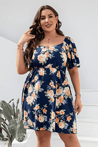 Plus Size Floral Print V-Neck Flutter Sleeve Mini Dress Plus size dress Luxurious Weddings