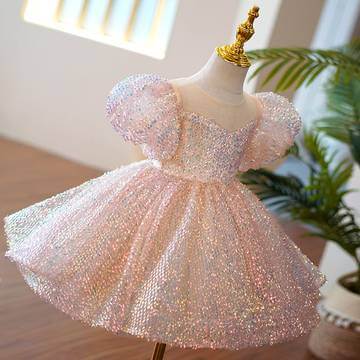 Girls Piano Performance Sequin Princess Dress kids dress Luxurious Weddings