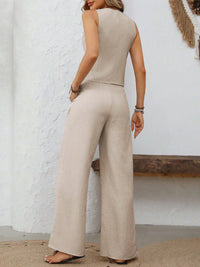 V-Neck Button Down Vest and Wide Leg Pants Set vest & pants set Luxurious Weddings