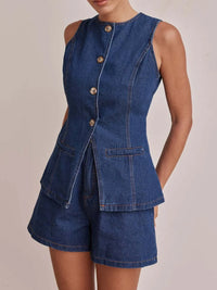 Button Down Vest and Shorts Denim Set Jeans Set Luxurious Weddings