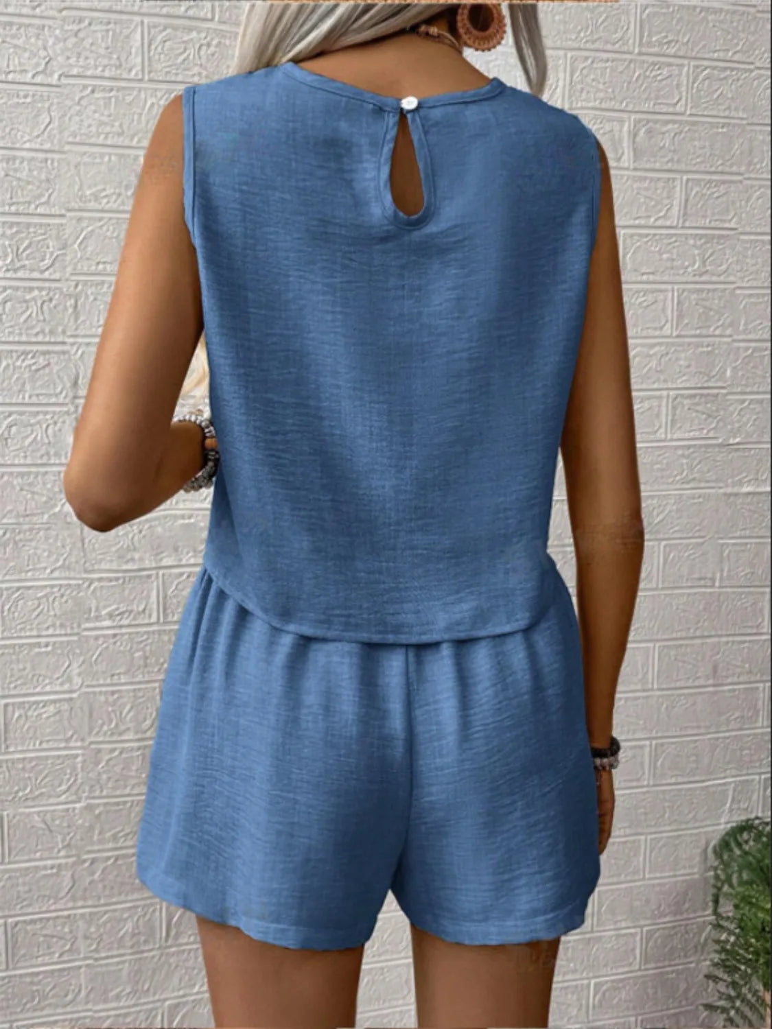 Round Neck Sleeveless Top and Shorts Set Matching Sets Luxurious Weddings
