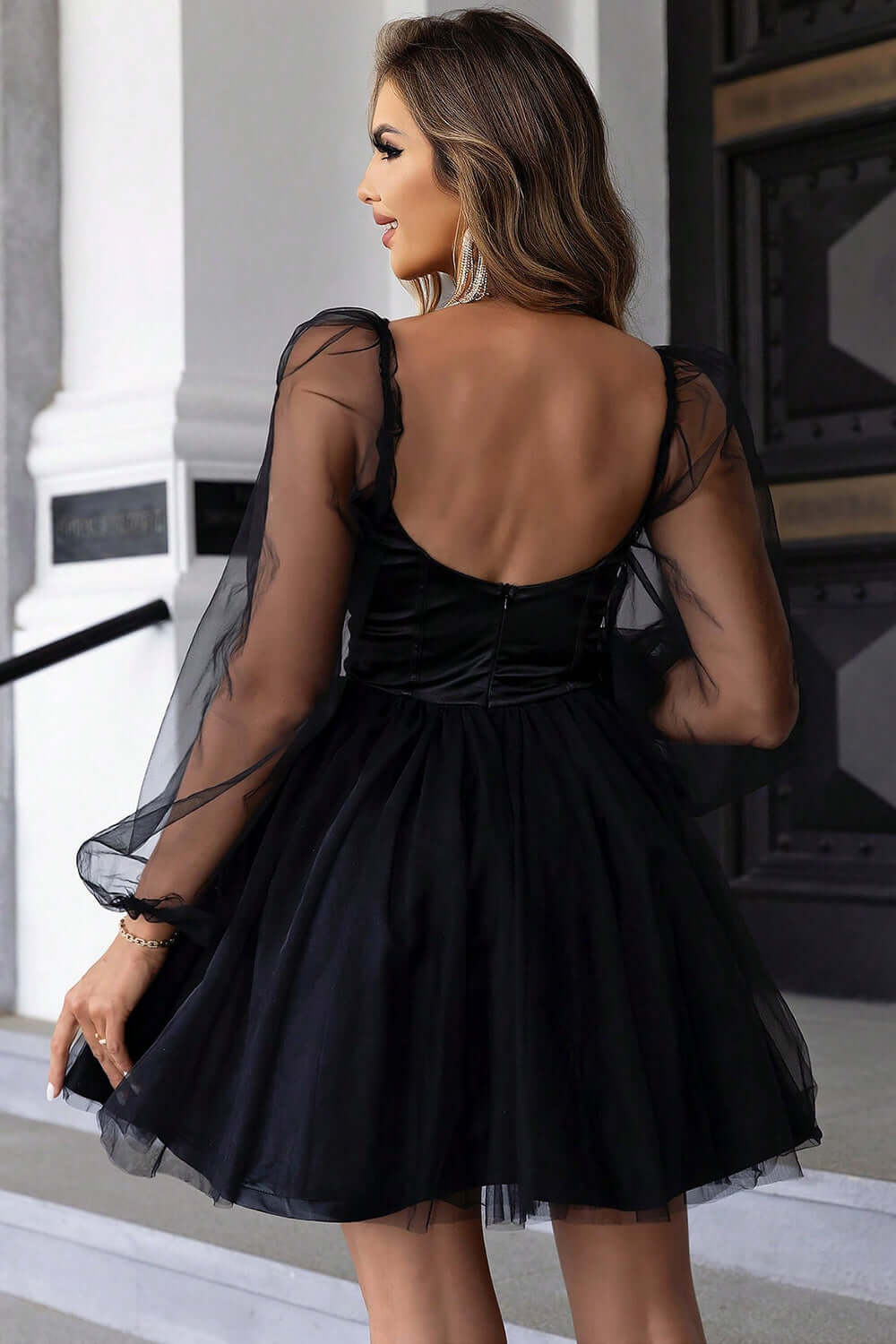 Sweetheart Neck Balloon Sleeve Mini Dress Mini Dress Luxurious Weddings