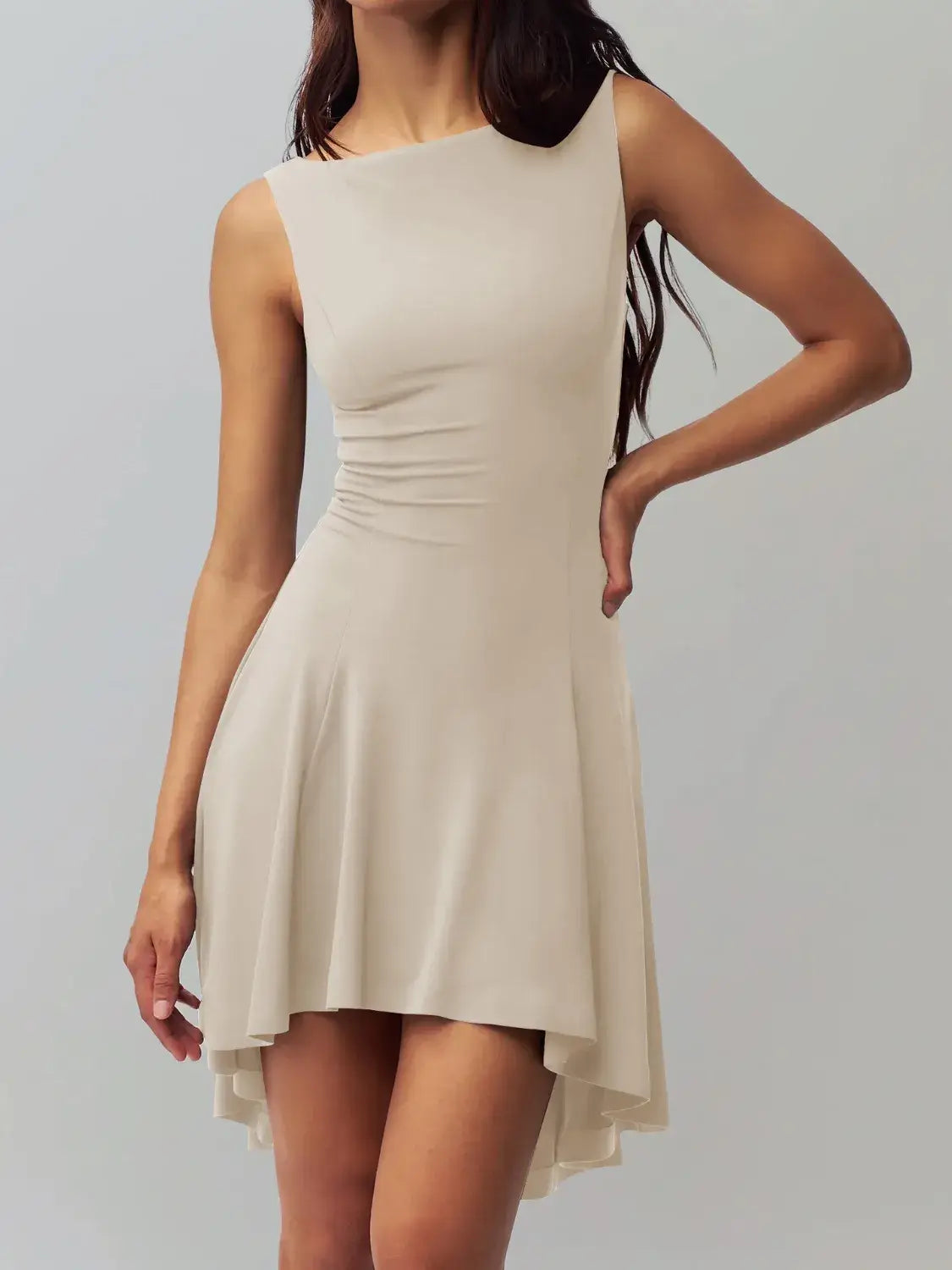 High-Low Round Neck Sleeveless Dress Dresses Luxurious Weddings