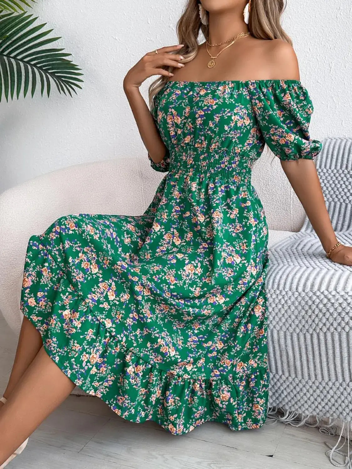 Ruffled Hem Floral Puff Sleeve Dress Dress Luxurious Weddings