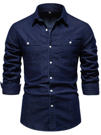 Men's Collared Neck Long Sleeve Denim Shirt Men's Shirts Luxurious Weddings