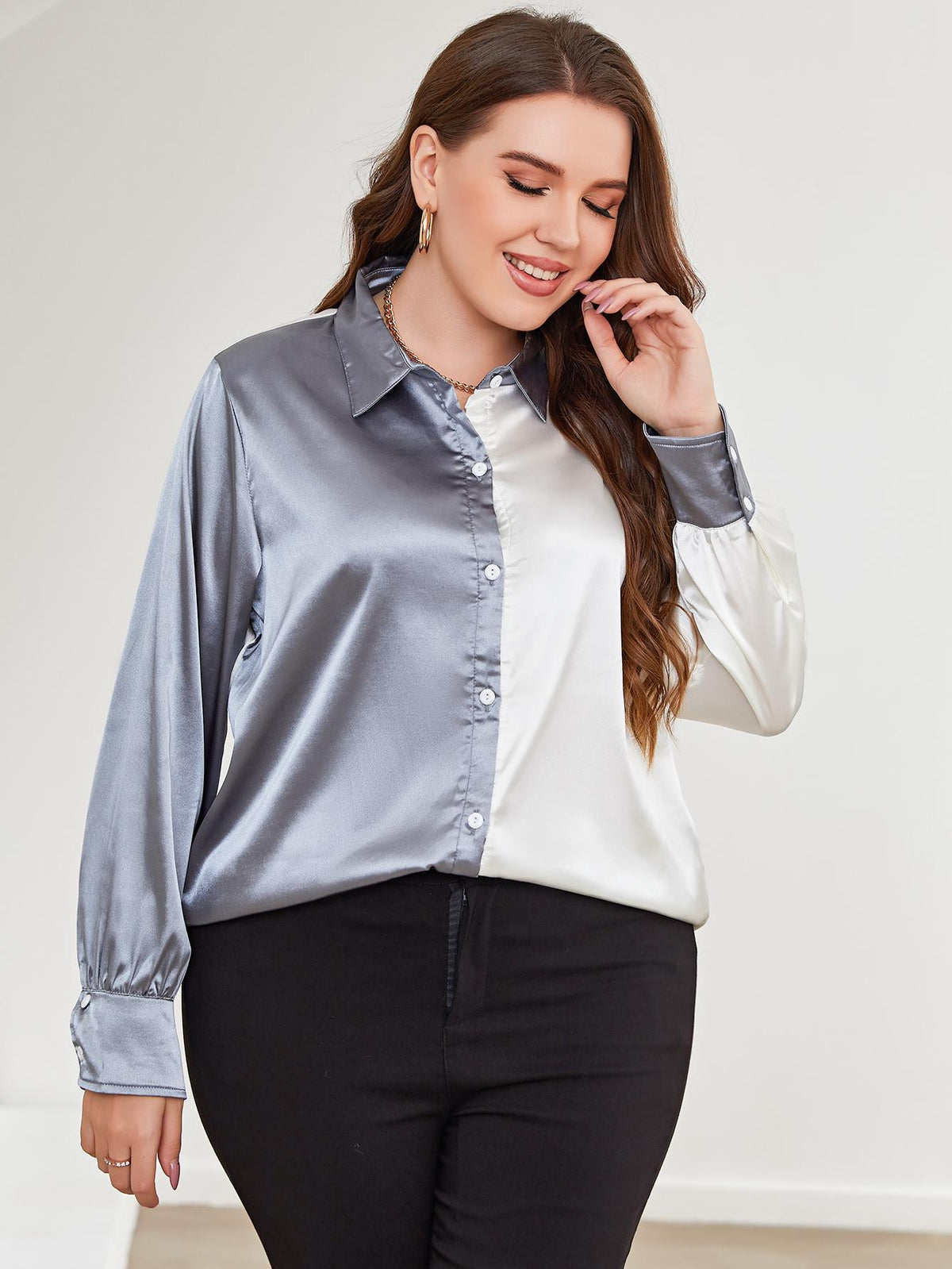 Plus Size Two-Tone Long Sleeve Shirt Plus size Luxurious Weddings