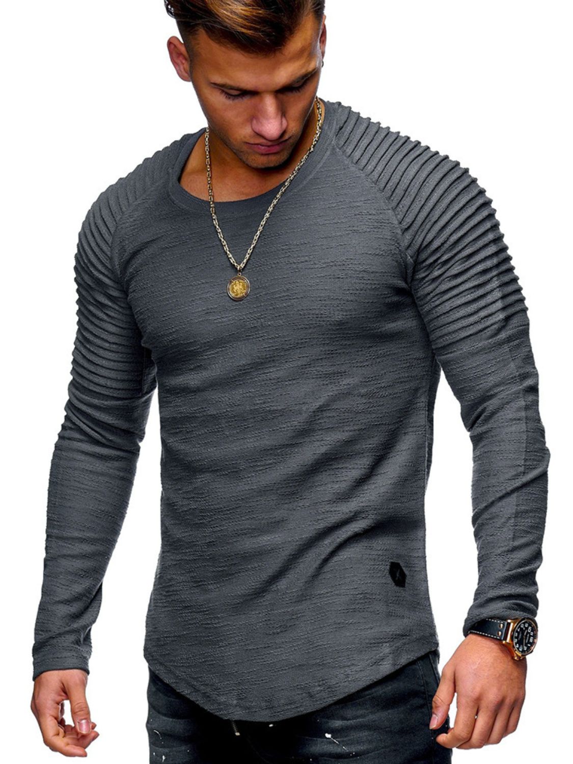 Men's Plus Size Round Neck Long Sleeve T-Shirt Long sleeve Tshirt Luxurious Weddings