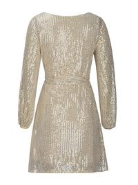 Sequin Tie Waist Long Sleeve Mini Dress Mini dress Luxurious Weddings
