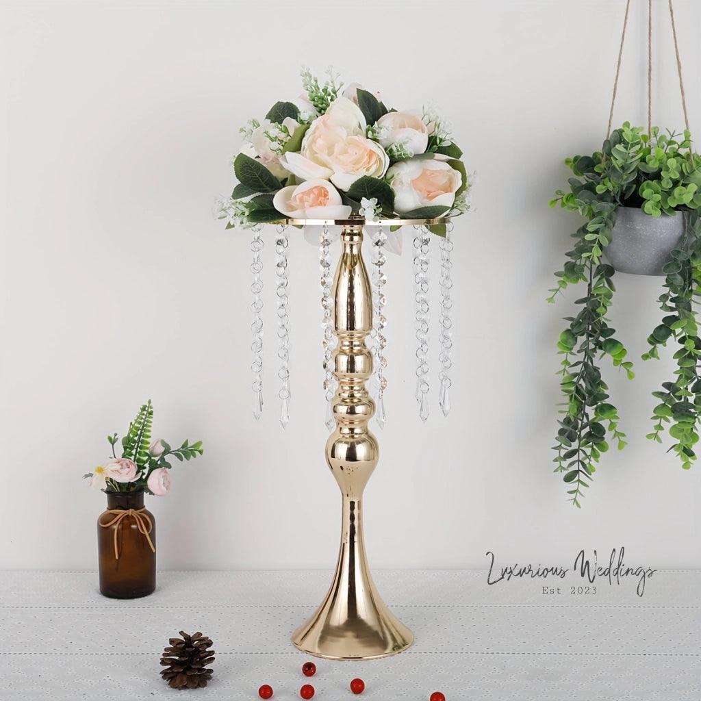 Golden Vase for Wedding Centerpieces - Crystal Flower Holder Stand - Luxurious Weddings