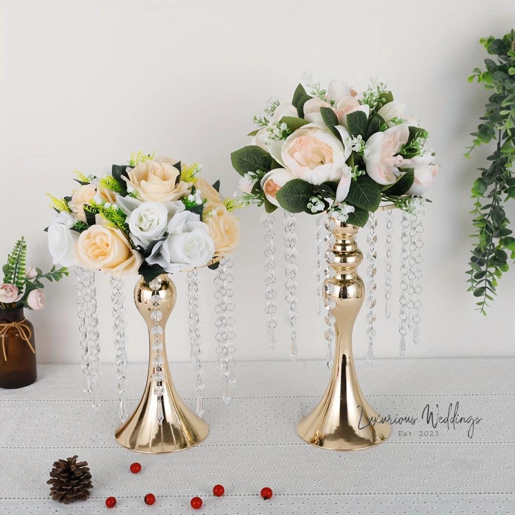 Golden Vase for Wedding Centerpieces - Crystal Flower Holder Stand centerpieces Luxurious Weddings