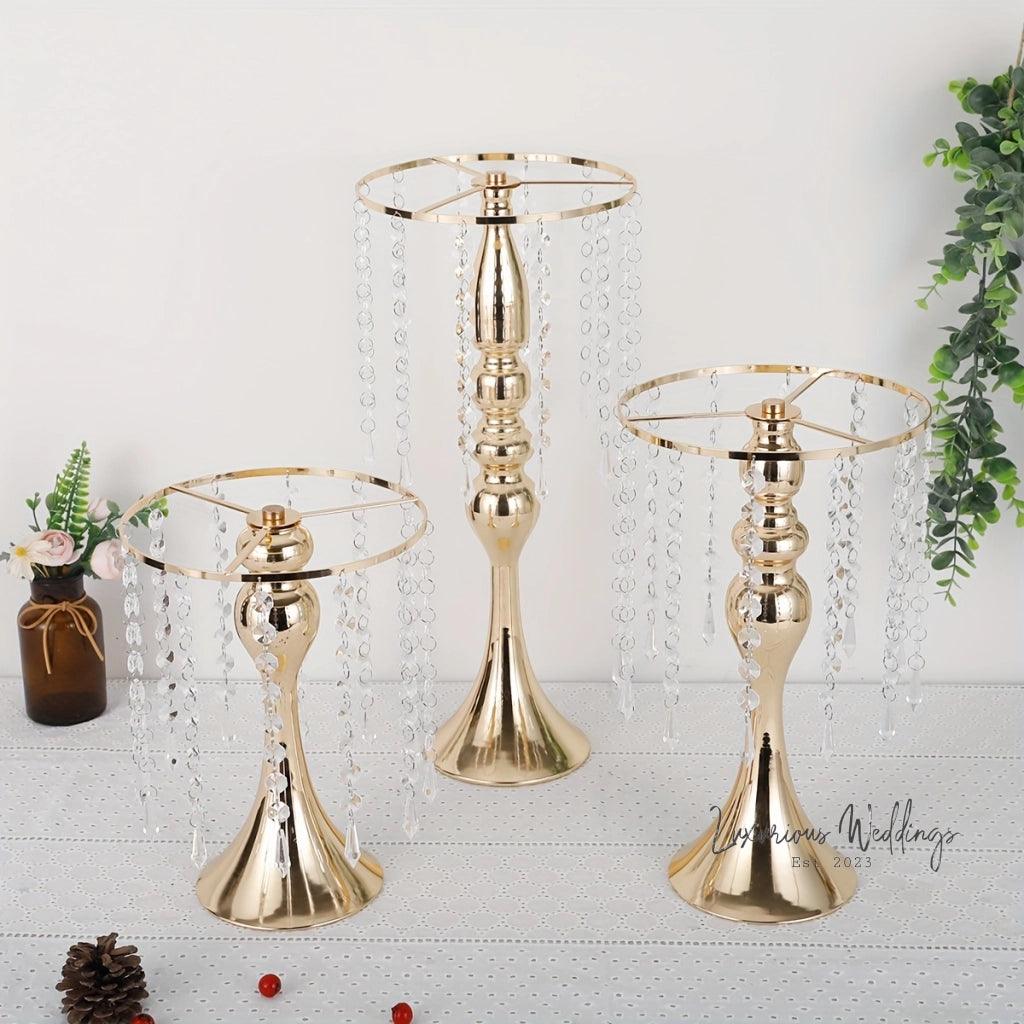Golden Vase for Wedding Centerpieces - Crystal Flower Holder Stand - Luxurious Weddings