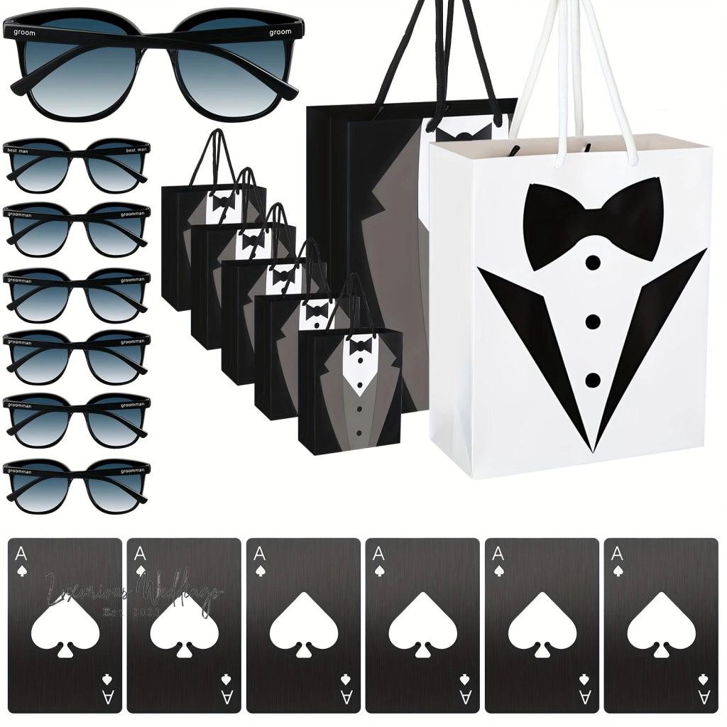 Groomsmen Gifts Set - 18pcs T Shirt, Bottle Opener, Sunglasses Groomsmens Gift set Luxurious Weddings