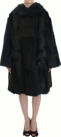 Dolce & Gabbana Black Goat Fur Shearling Long Jacket Coat Fur jacket Luxurious Weddings