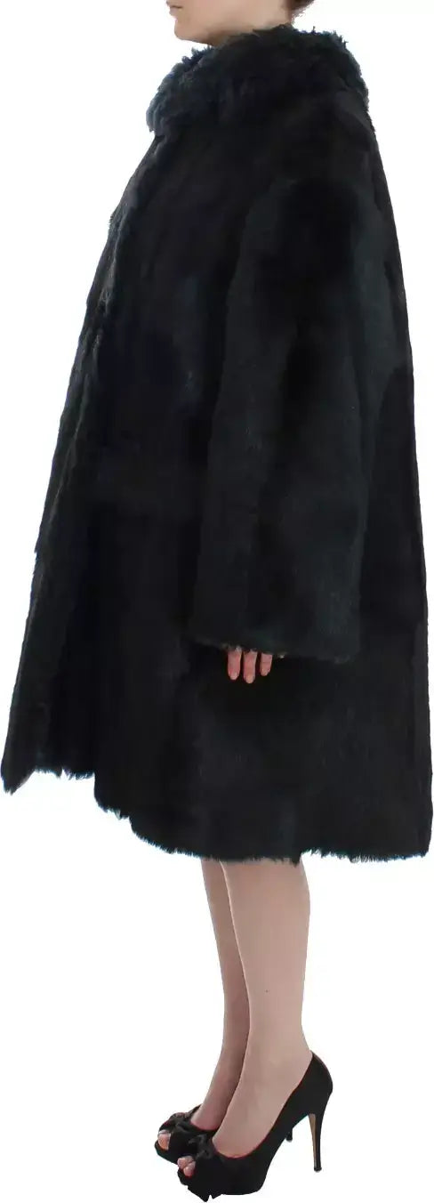 Dolce & Gabbana Black Goat Fur Shearling Long Jacket Coat Fur jacket Luxurious Weddings