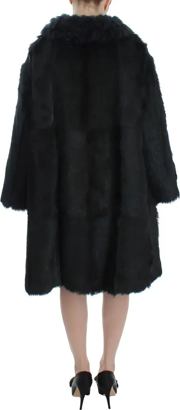 Dolce & Gabbana Black Goat Fur Shearling Long Jacket Coat Fur jacket Luxurious Weddings