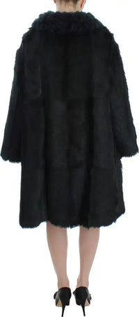 Dolce & Gabbana Black Goat Fur Shearling Long Jacket Coat Fur jacket Luxurious Weddings