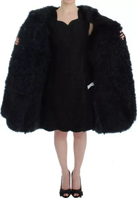 Dolce & Gabbana Black Goat Fur Shearling Long Jacket Coat Fur jacket Luxurious Weddings