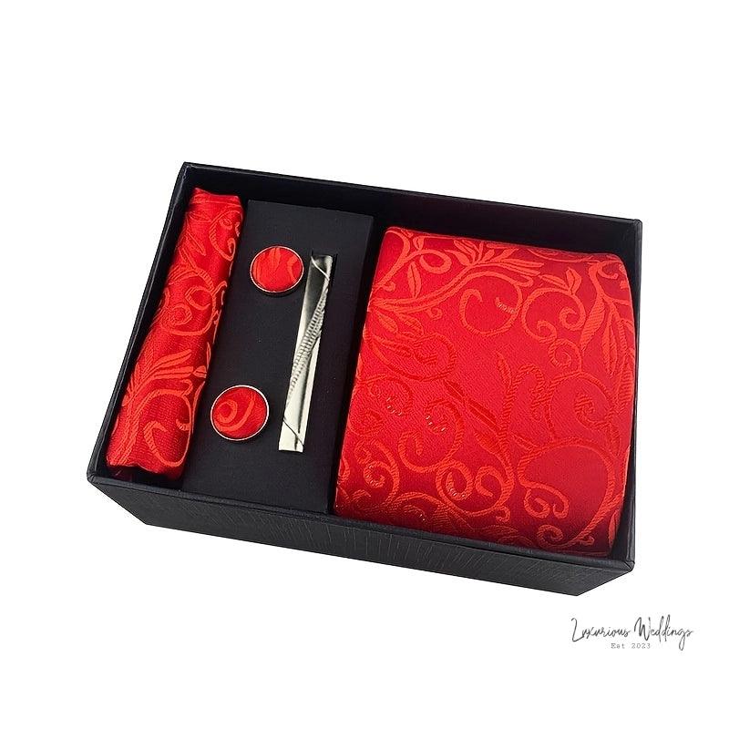 Men's Paisley Tie Gift Set - 5 Pc with Cufflinks & Scarf - Luxurious Weddings