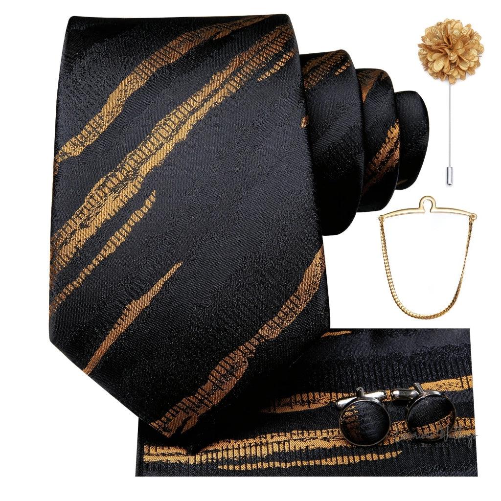 Premium Gatsby Themed Tie Set - Elegant Golden Black Striped Design Tie Set Luxurious Weddings