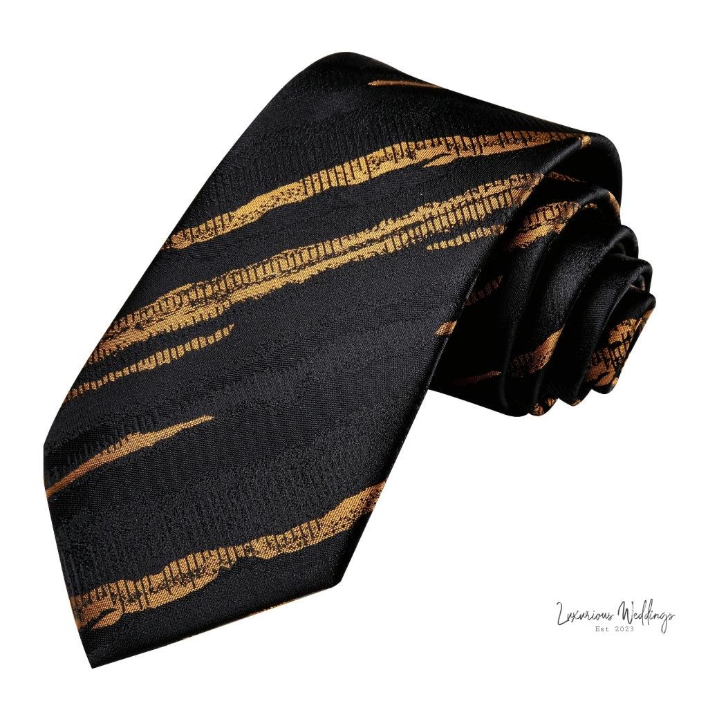 Premium Gatsby Themed Tie Set - Elegant Golden Black Striped Design Tie Set Luxurious Weddings