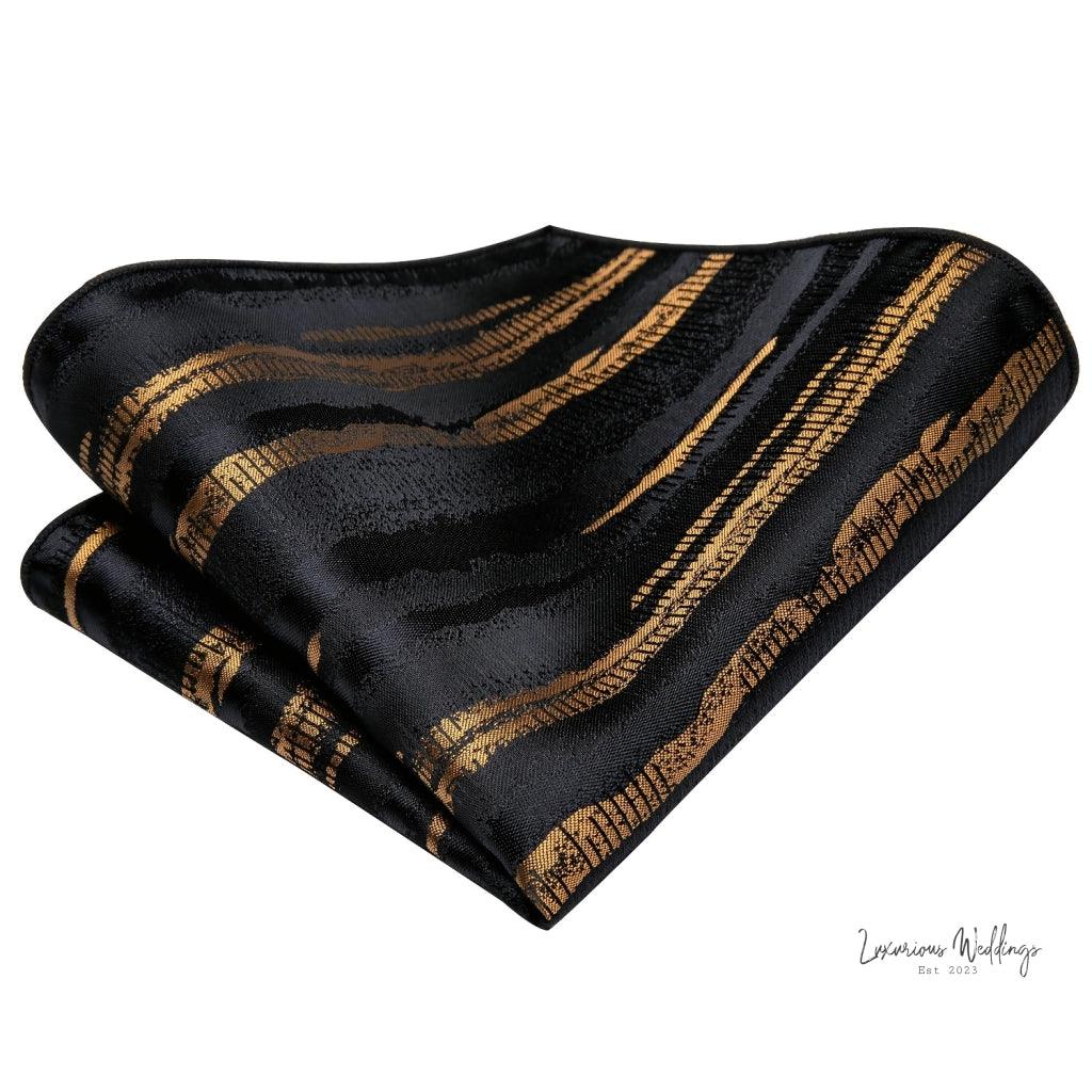 Premium Gatsby Themed Tie Set - Elegant Golden Black Striped Design Tie Set Luxurious Weddings