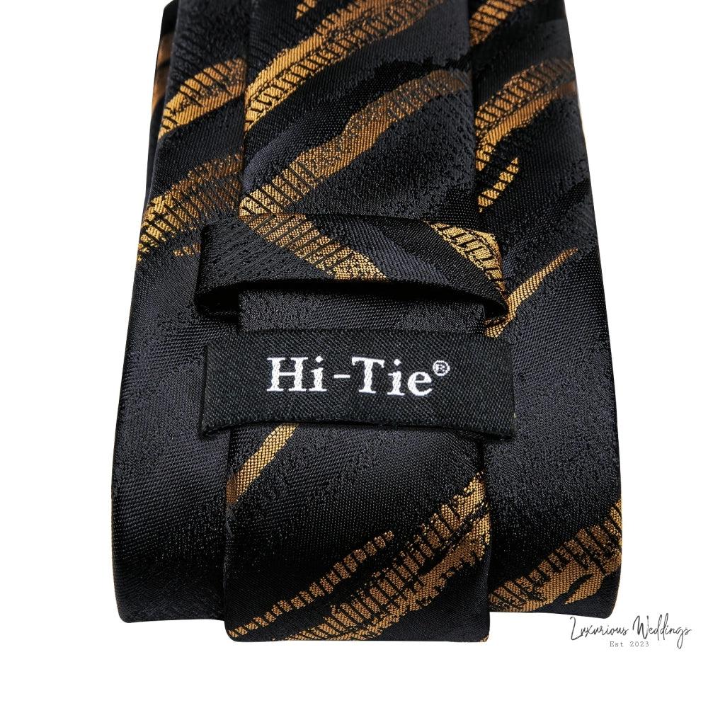 Premium Gatsby Themed Tie Set - Elegant Golden Black Striped Design Tie Set Luxurious Weddings
