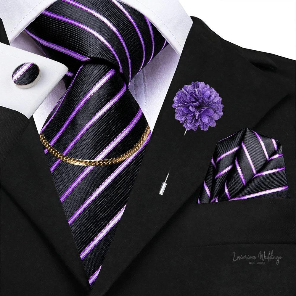 Premium Gatsby Themed Tie Set - Elegant Golden Black Striped Design Tie Set Luxurious Weddings