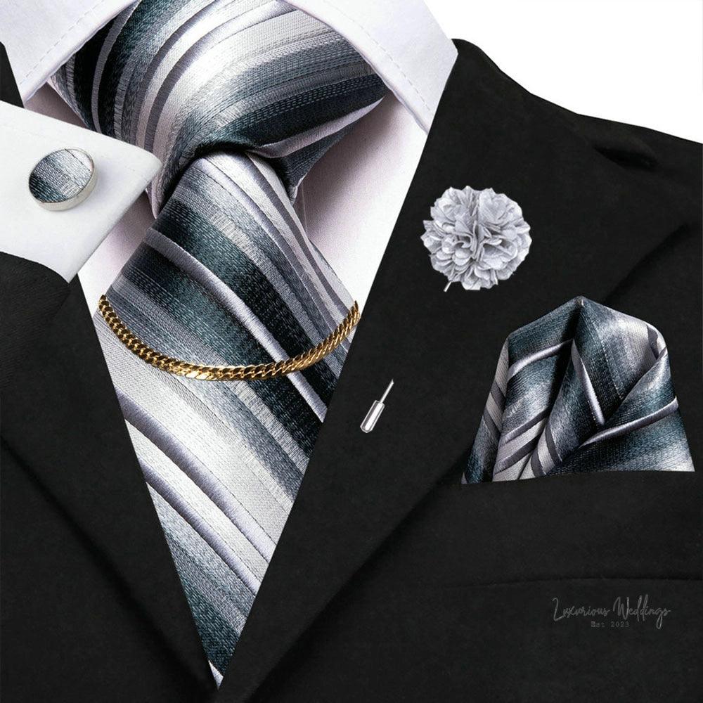 Premium Gatsby Themed Tie Set - Elegant Golden Black Striped Design Tie Set Luxurious Weddings