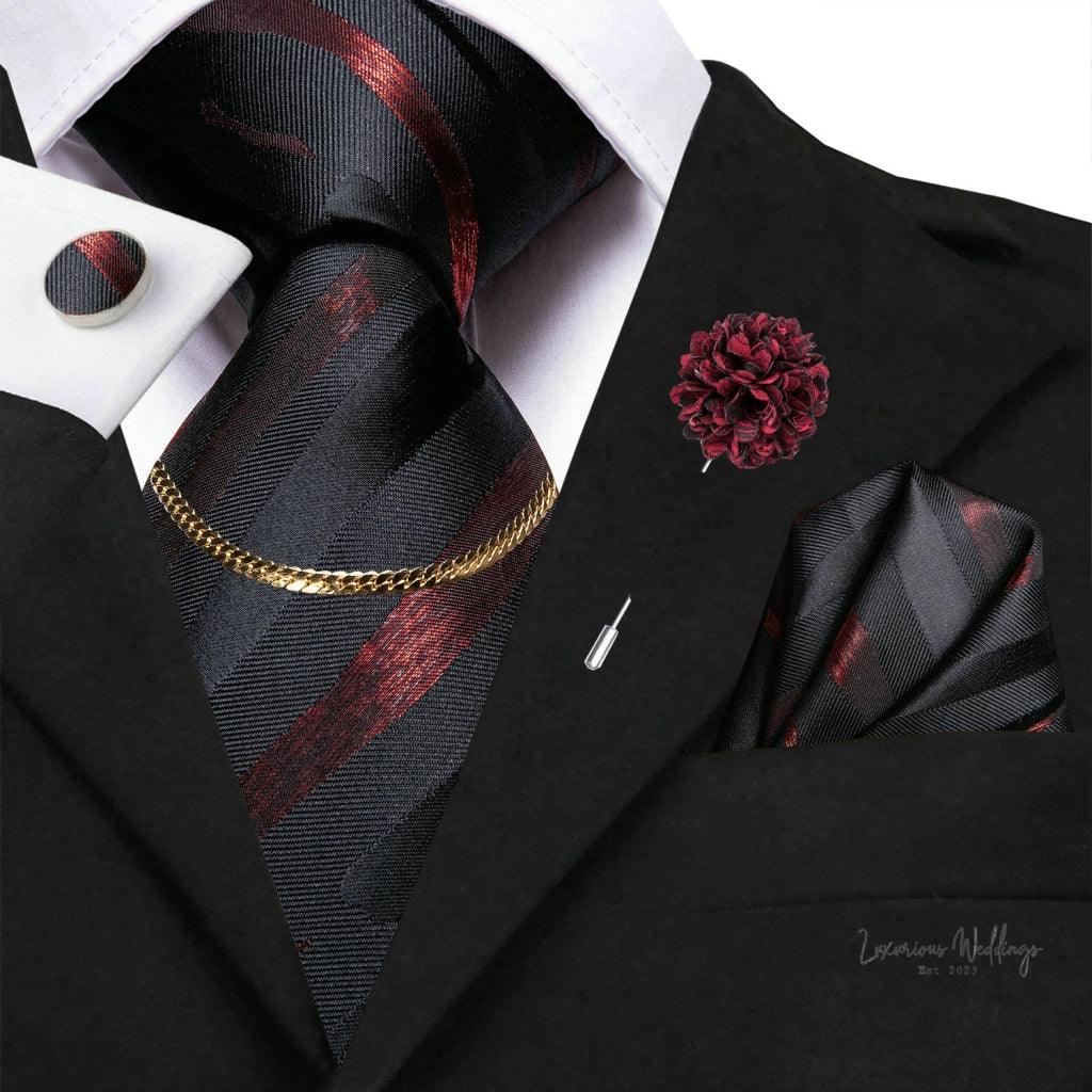 Premium Gatsby Themed Tie Set - Elegant Golden Black Striped Design Tie Set Luxurious Weddings