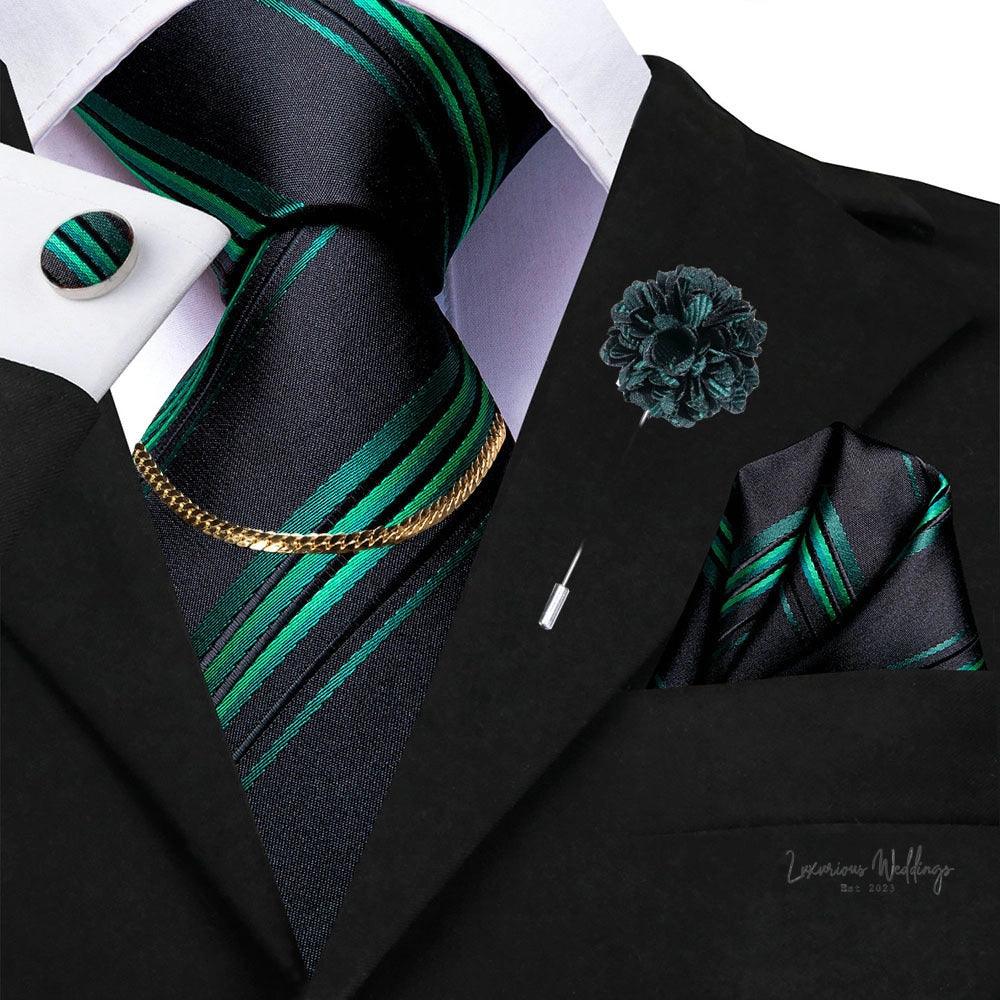Premium Gatsby Themed Tie Set - Elegant Golden Black Striped Design Tie Set Luxurious Weddings