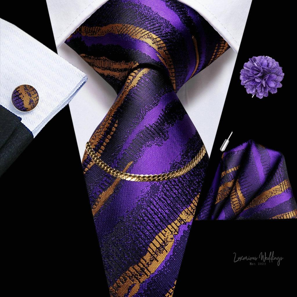 Premium Gatsby Themed Tie Set - Elegant Golden Black Striped Design Tie Set Luxurious Weddings