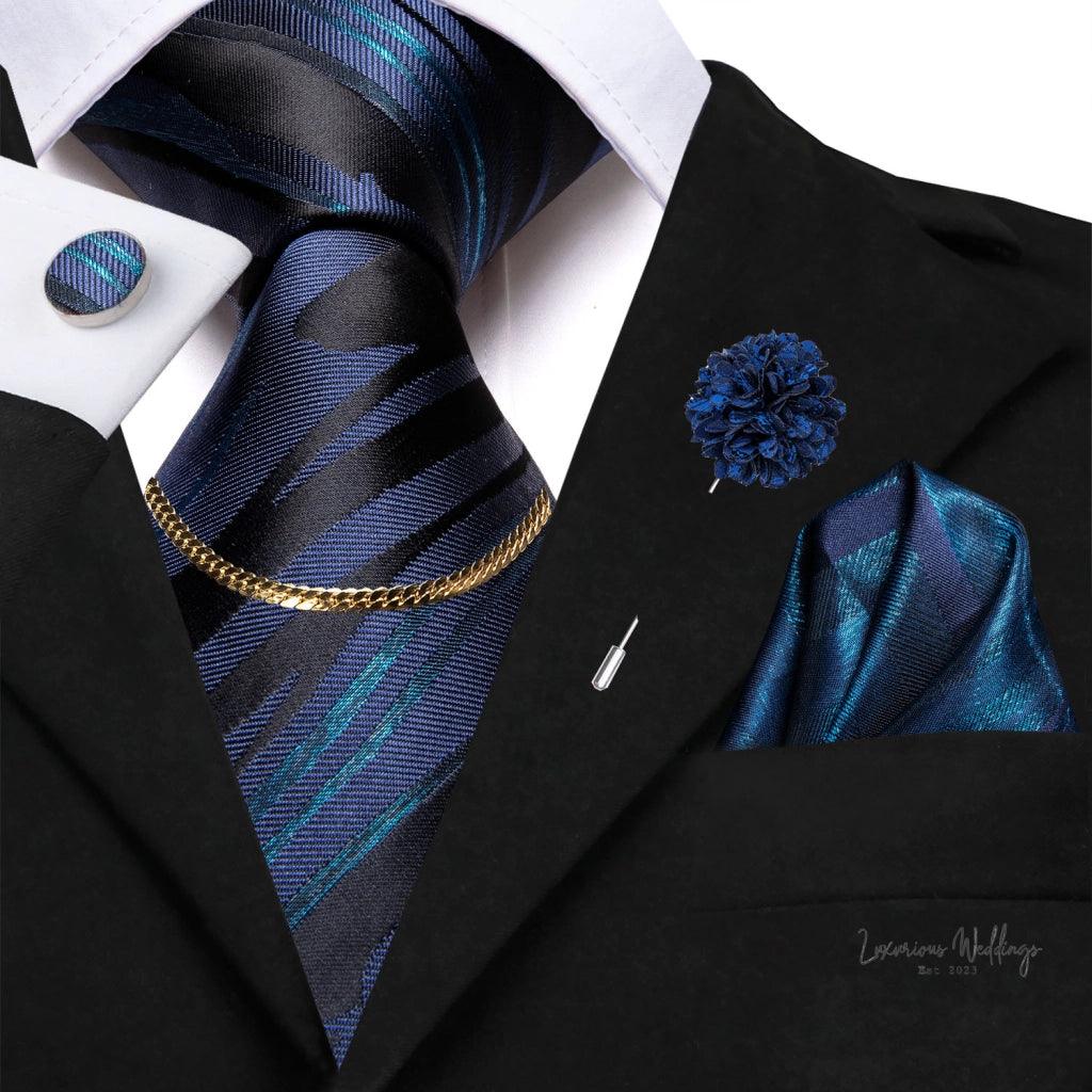 Premium Gatsby Themed Tie Set - Elegant Golden Black Striped Design Tie Set Luxurious Weddings