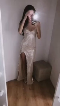 Sexy Sequin V-Neck Maxi Prom Dress Maxi Dress Luxurious Weddings