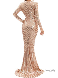 Sparkling V-neck Mermaid Dress - Long Sleeve Party & Banquet Attire Gatsby Gown Luxurious Weddings