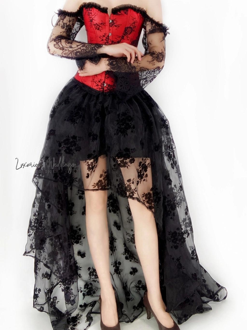 Steampunk Lace Corset Dress Set - Off Shoulder High Low Skirt Corset Dress Luxurious Weddings