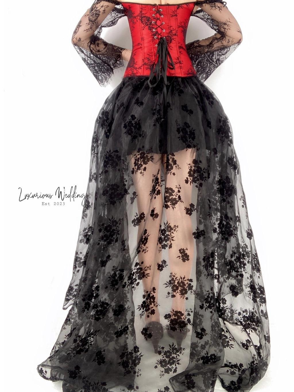 Steampunk Lace Corset Dress Set - Off Shoulder High Low Skirt Corset Dress Luxurious Weddings