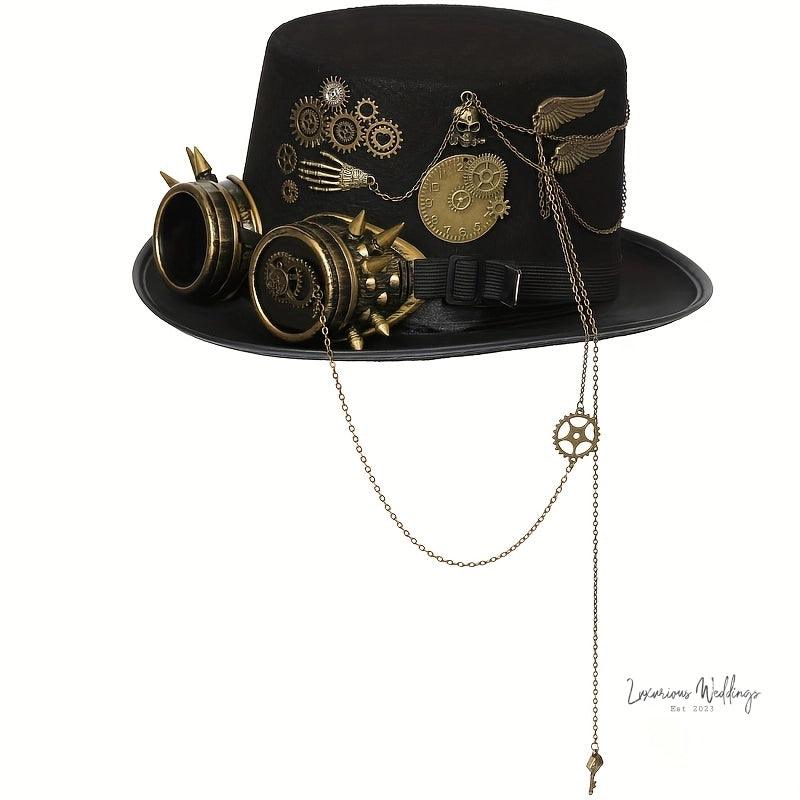 Steampunk Top Hat with Goggles - Victorian Costume Accessory Hat Luxurious Weddings
