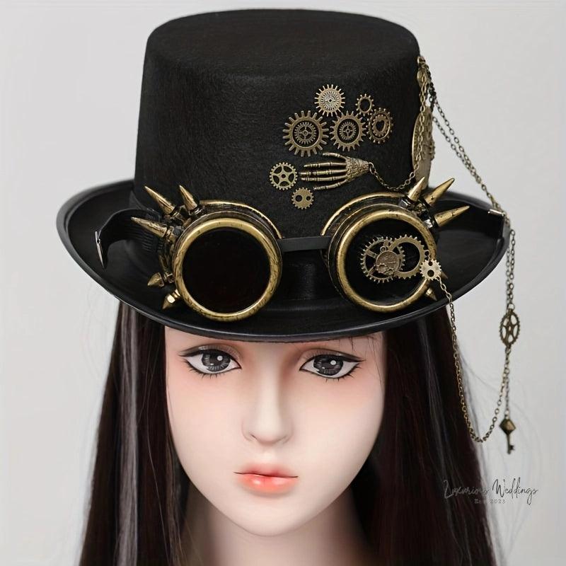 Steampunk Top Hat with Goggles - Victorian Costume Accessory Hat Luxurious Weddings