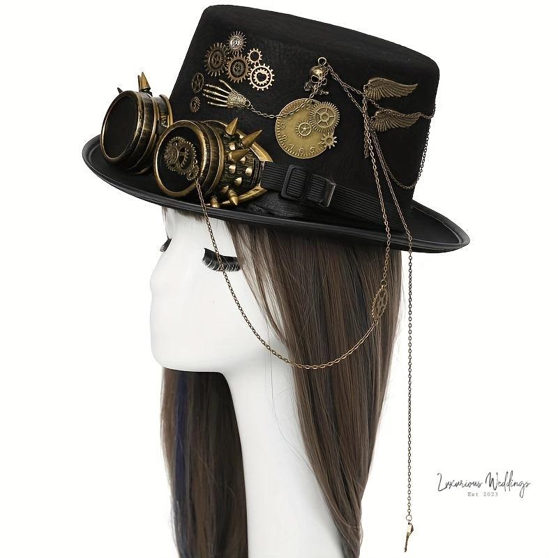 Steampunk Top Hat with Goggles - Victorian Costume Accessory Hat Luxurious Weddings