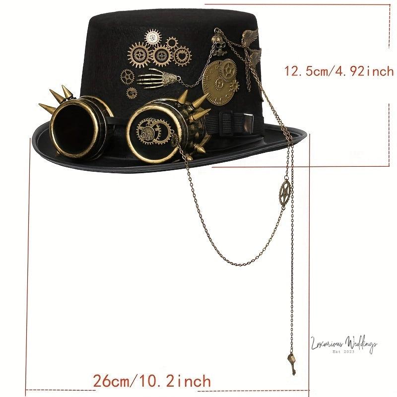 Steampunk Top Hat with Goggles - Victorian Costume Accessory Hat Luxurious Weddings